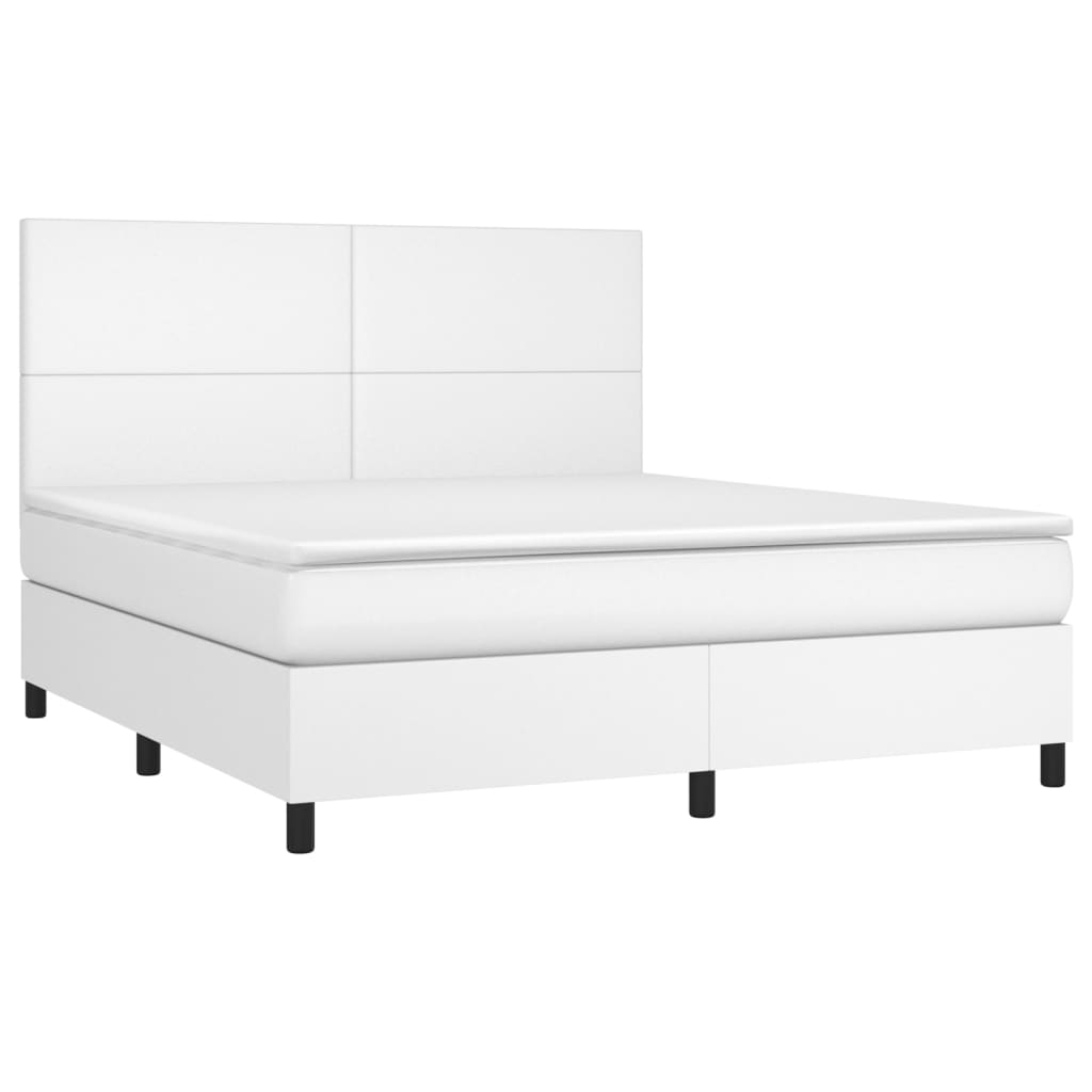 Κρεβάτι Boxspring με Στρώμα Λευκό 160x200εκ.από Συνθετικό Δέρμα