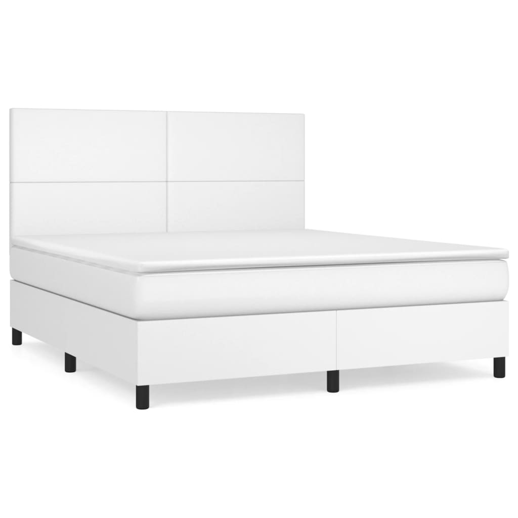 Κρεβάτι Boxspring με Στρώμα Λευκό 180x200 εκ. Συνθετικό Δέρμα