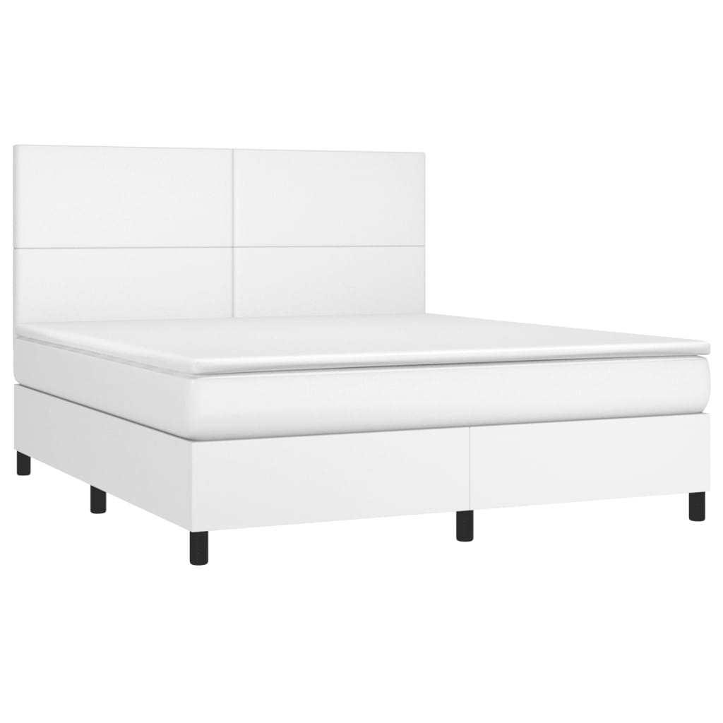 Κρεβάτι Boxspring με Στρώμα Λευκό 180x200 εκ. Συνθετικό Δέρμα