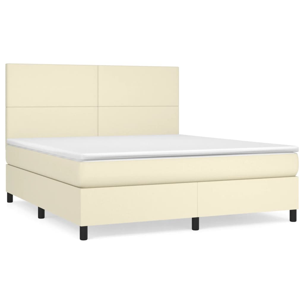 Κρεβάτι Boxspring με Στρώμα Κρεμ 180x200 εκ. Συνθετικό Δέρμα - Pakobazaar