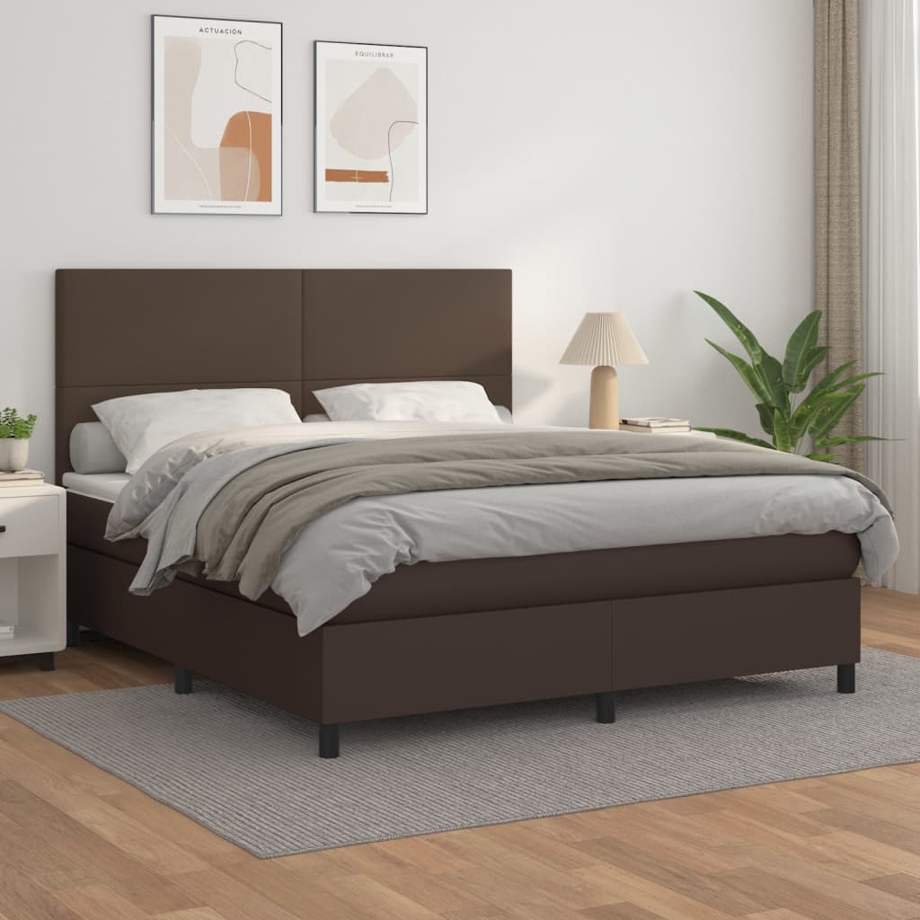 Κρεβάτι Boxspring με Στρώμα Καφέ 180x200 εκ. Συνθετικό Δέρμα