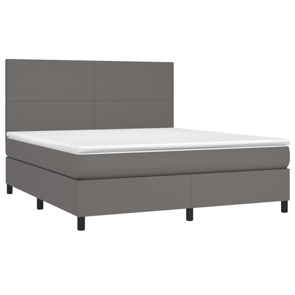 Κρεβάτι Boxspring με Στρώμα Γκρι 180x200 εκ. Συνθετικό Δέρμα