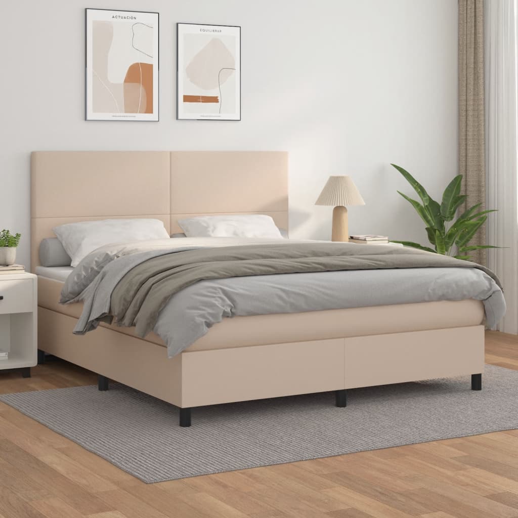 Κρεβάτι Boxspring με Στρώμα Καπουτσίνο 180x200 εκ. Συνθ. Δέρμα