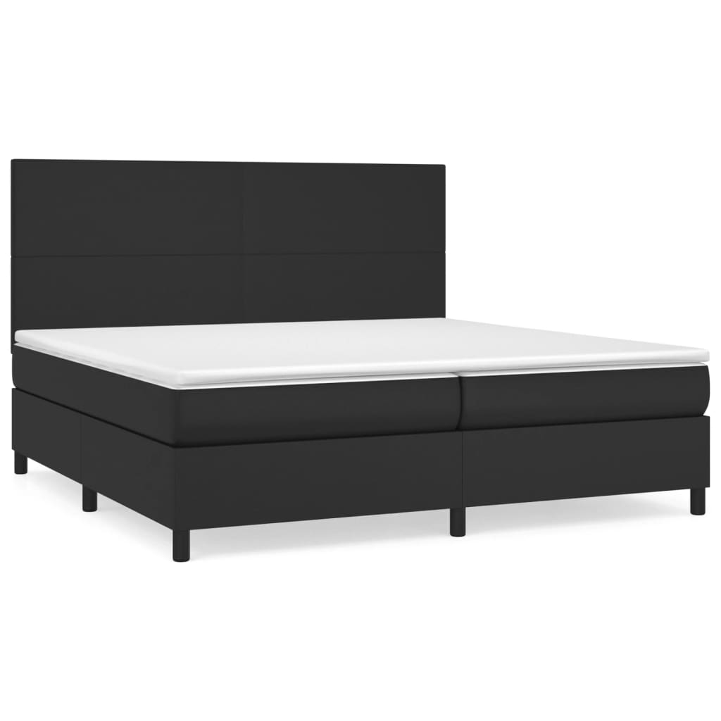 Κρεβάτι Boxspring με Στρώμα Μαύρο 200x200 εκ. Συνθετικό Δέρμα - Pakobazaar