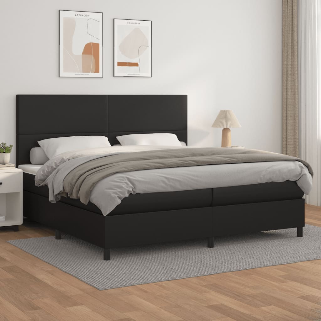 Κρεβάτι Boxspring με Στρώμα Μαύρο 200x200 εκ. Συνθετικό Δέρμα - Pakobazaar