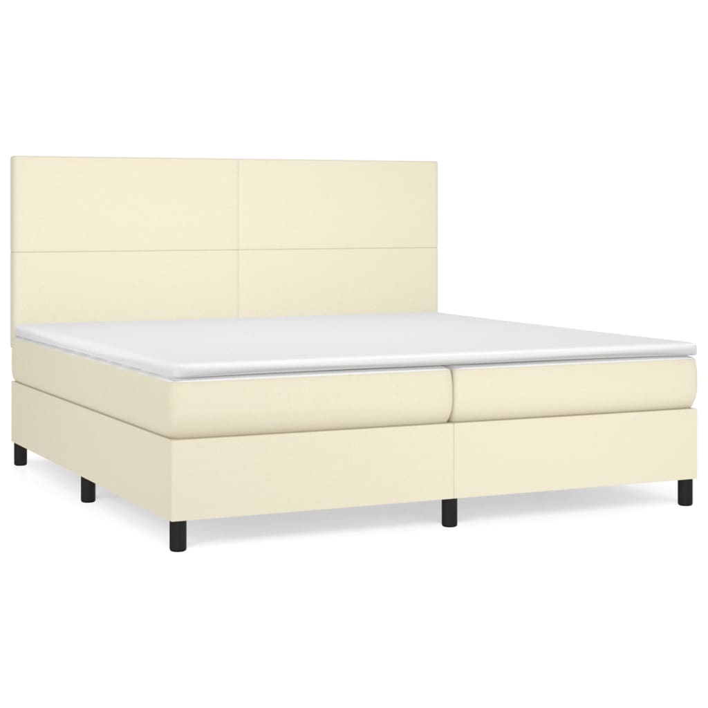 Κρεβάτι Boxspring με Στρώμα Κρεμ 200x200 εκ. Συνθετικό Δέρμα - Pakobazaar