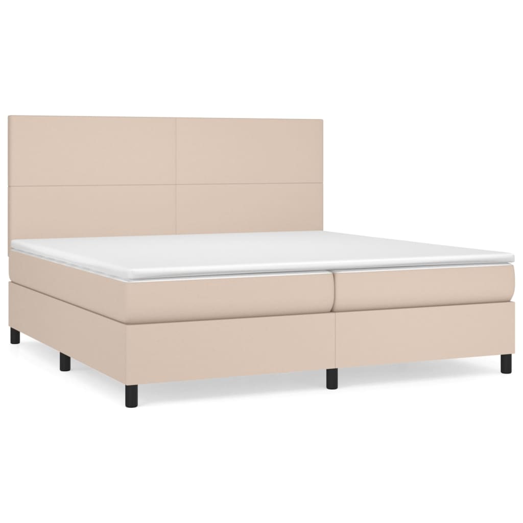 Κρεβάτι Boxspring με Στρώμα Καπουτσίνο 200x200εκ.από Συνθ.Δέρμα - Pakobazaar
