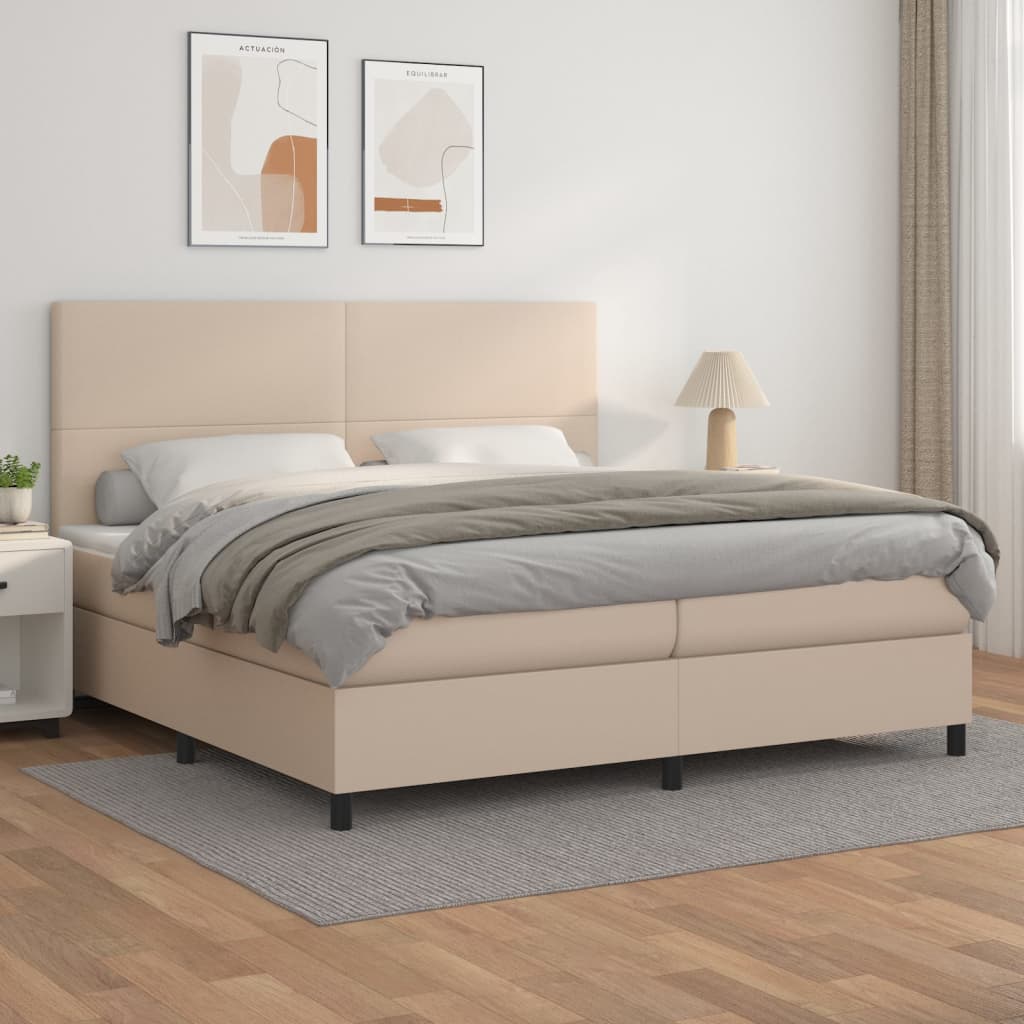 Κρεβάτι Boxspring με Στρώμα Καπουτσίνο 200x200εκ.από Συνθ.Δέρμα - Pakobazaar