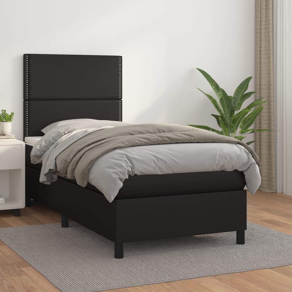 Κρεβάτι Boxspring με Στρώμα Μαύρο 80 x 200 εκ. Συνθετικό Δέρμα