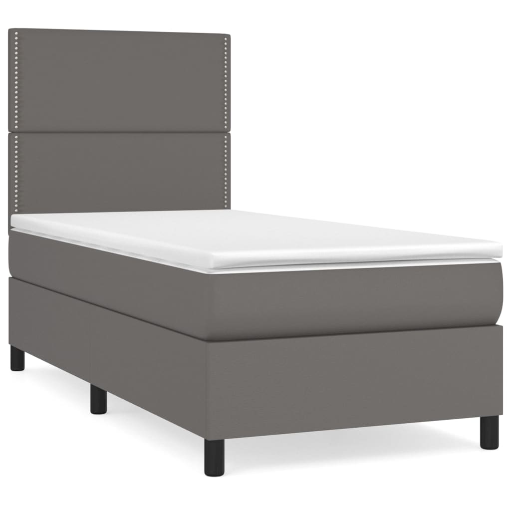 Κρεβάτι Boxspring με Στρώμα Γκρι 80 x 200 εκ. Συνθετικό Δέρμα - Pakobazaar