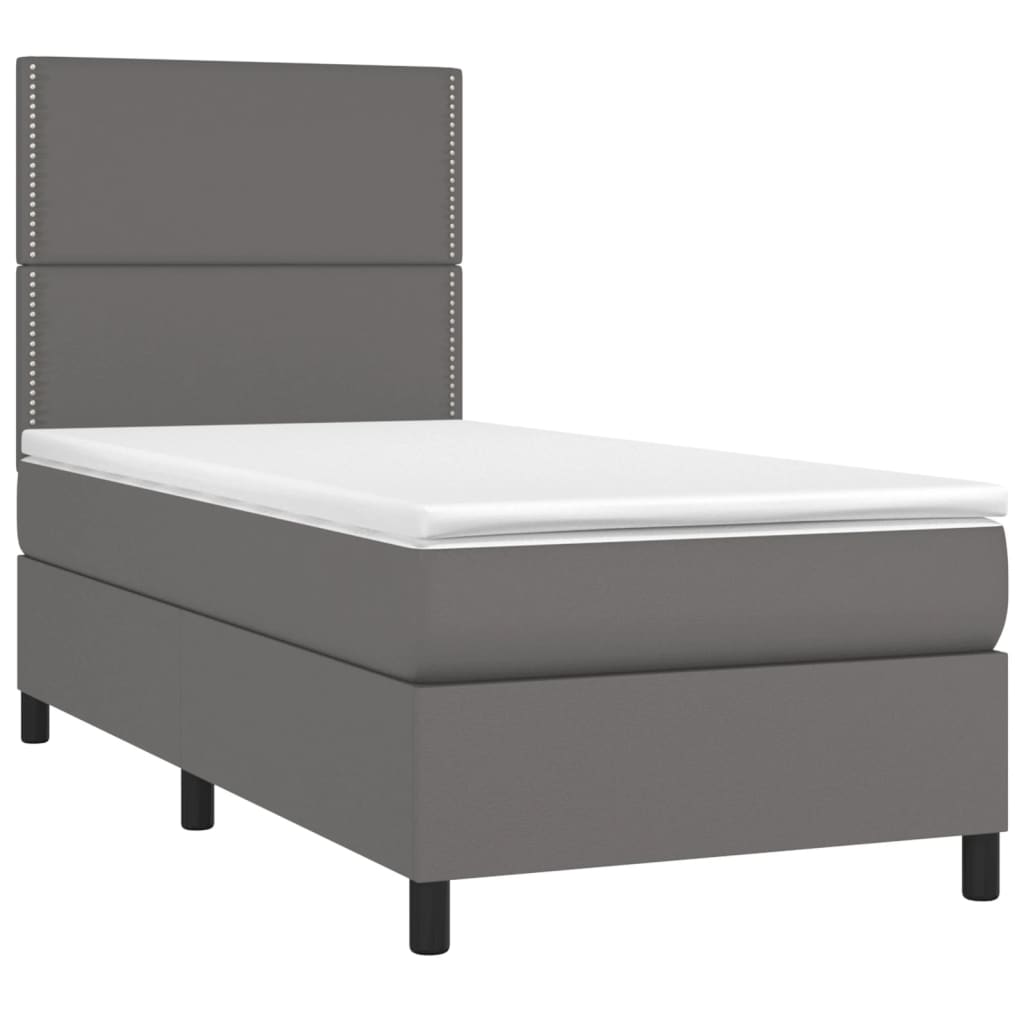 Κρεβάτι Boxspring με Στρώμα Γκρι 80 x 200 εκ. Συνθετικό Δέρμα - Pakobazaar
