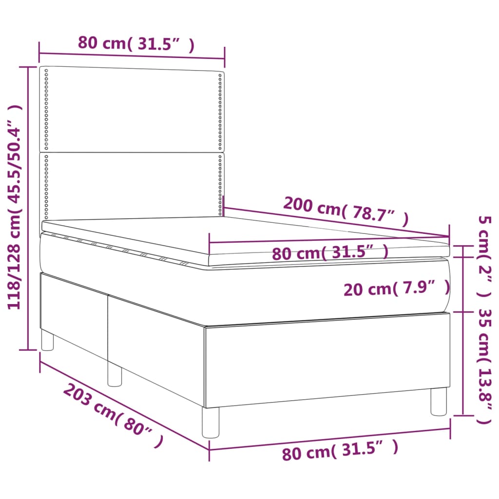 Κρεβάτι Boxspring με Στρώμα Γκρι 80 x 200 εκ. Συνθετικό Δέρμα - Pakobazaar