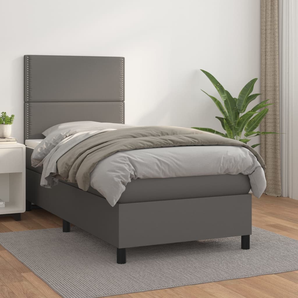 Κρεβάτι Boxspring με Στρώμα Γκρι 80 x 200 εκ. Συνθετικό Δέρμα - Pakobazaar