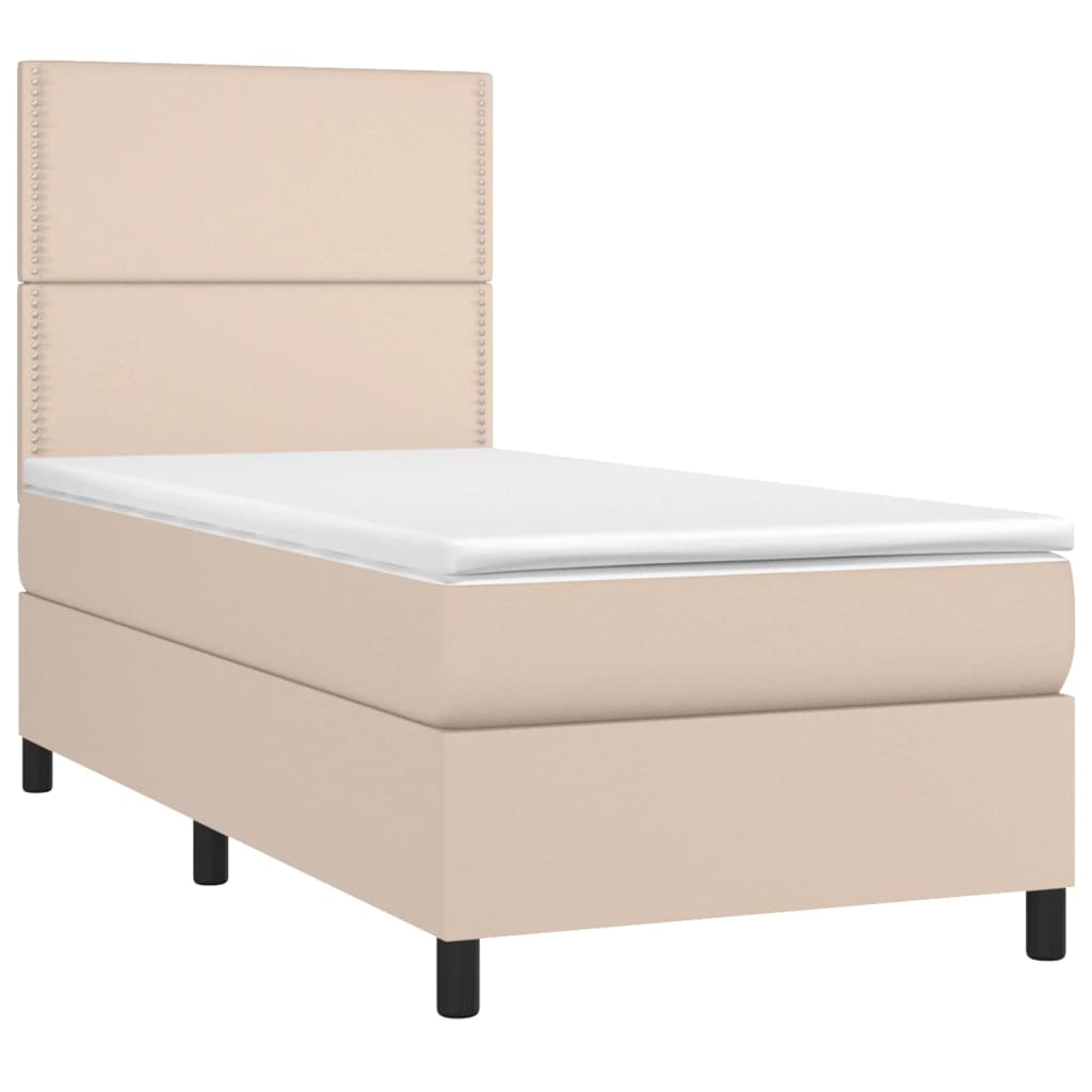 Κρεβάτι Boxspring με Στρώμα Καπουτσίνο 80x200 εκ. Συνθ. Δέρμα - Pakobazaar