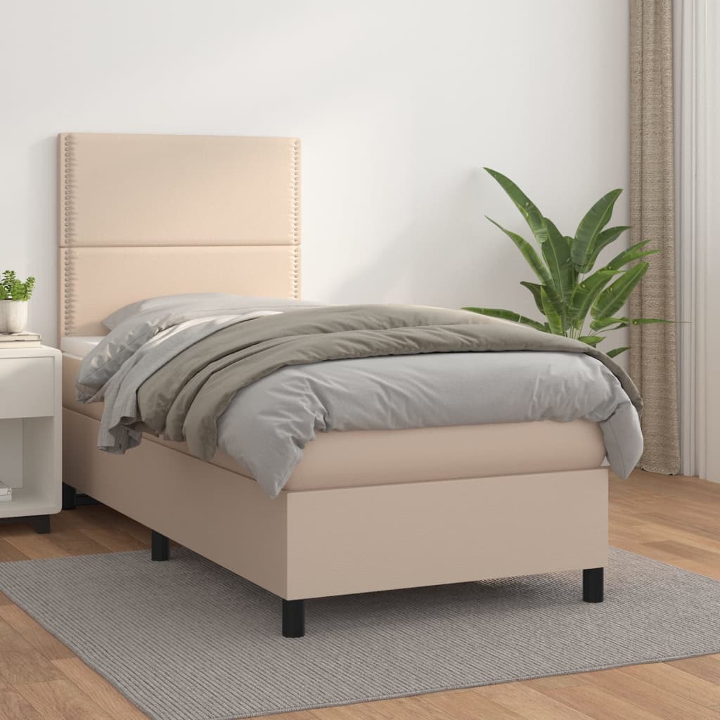 Κρεβάτι Boxspring με Στρώμα Καπουτσίνο 80x200 εκ. Συνθ. Δέρμα - Pakobazaar