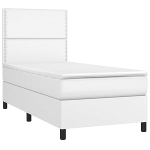 Κρεβάτι Boxspring με Στρώμα Λευκό 90x190εκ. από Συνθετικό Δέρμα - Pakobazaar