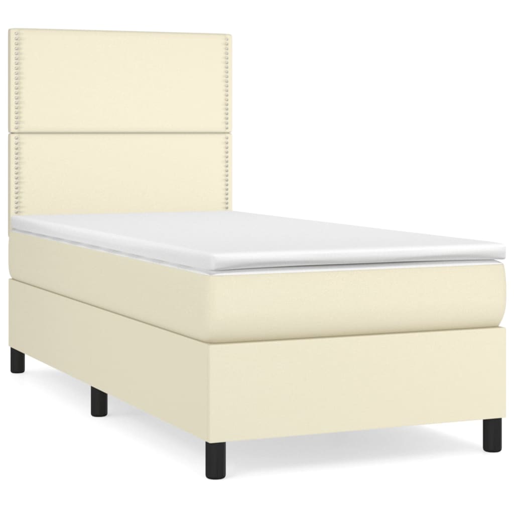 Κρεβάτι Boxspring με Στρώμα Κρεμ 100x200εκ. από Συνθετικό Δέρμα