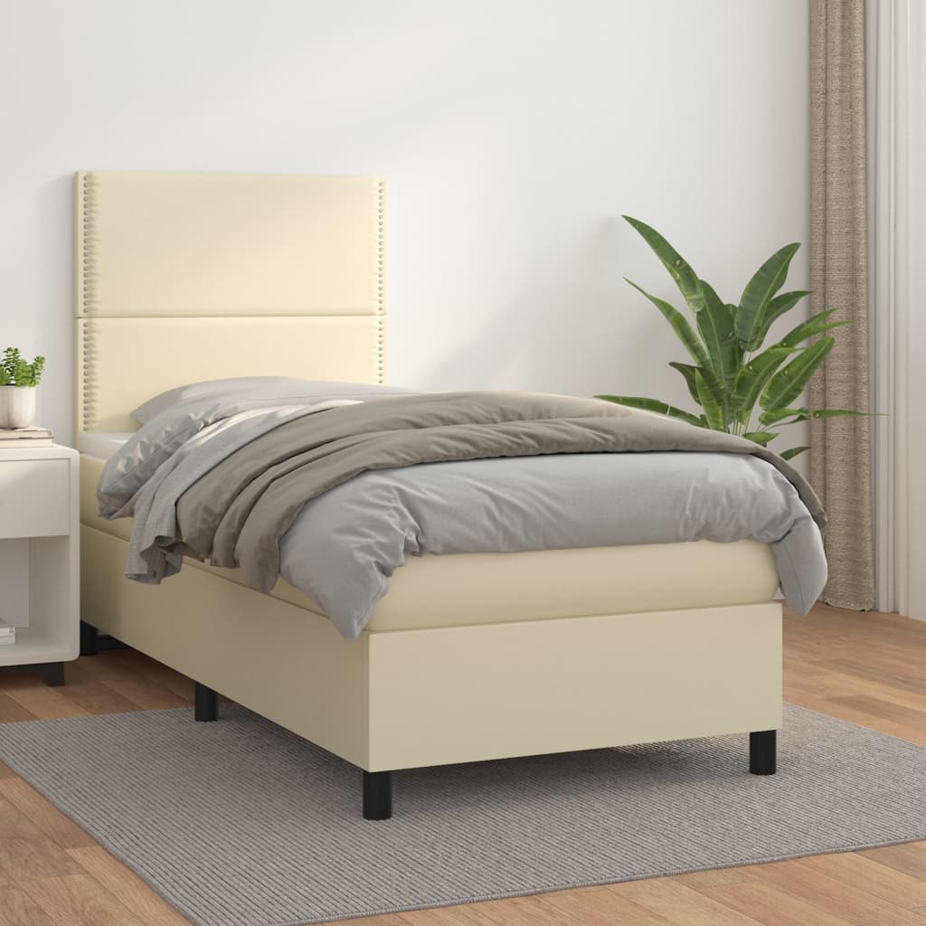Κρεβάτι Boxspring με Στρώμα Κρεμ 100x200εκ. από Συνθετικό Δέρμα