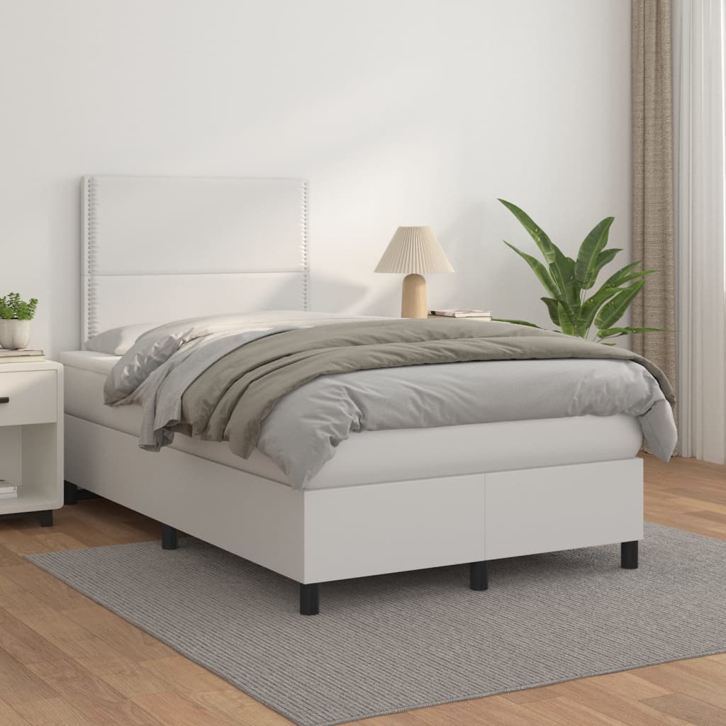 Κρεβάτι Boxspring με Στρώμα Λευκό 120x200εκ.από Συνθετικό Δέρμα
