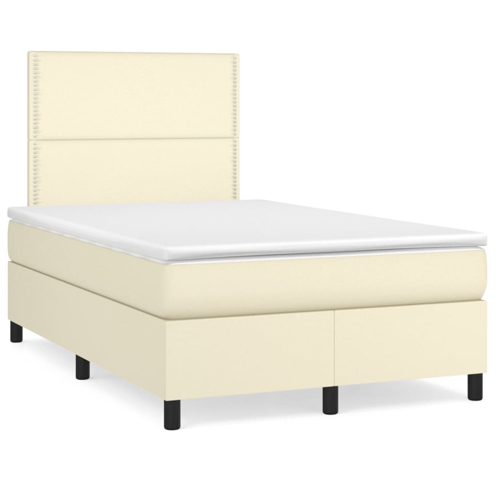 Κρεβάτι Boxspring με Στρώμα Κρεμ 120x200εκ. από Συνθετικό Δέρμα - Pakobazaar