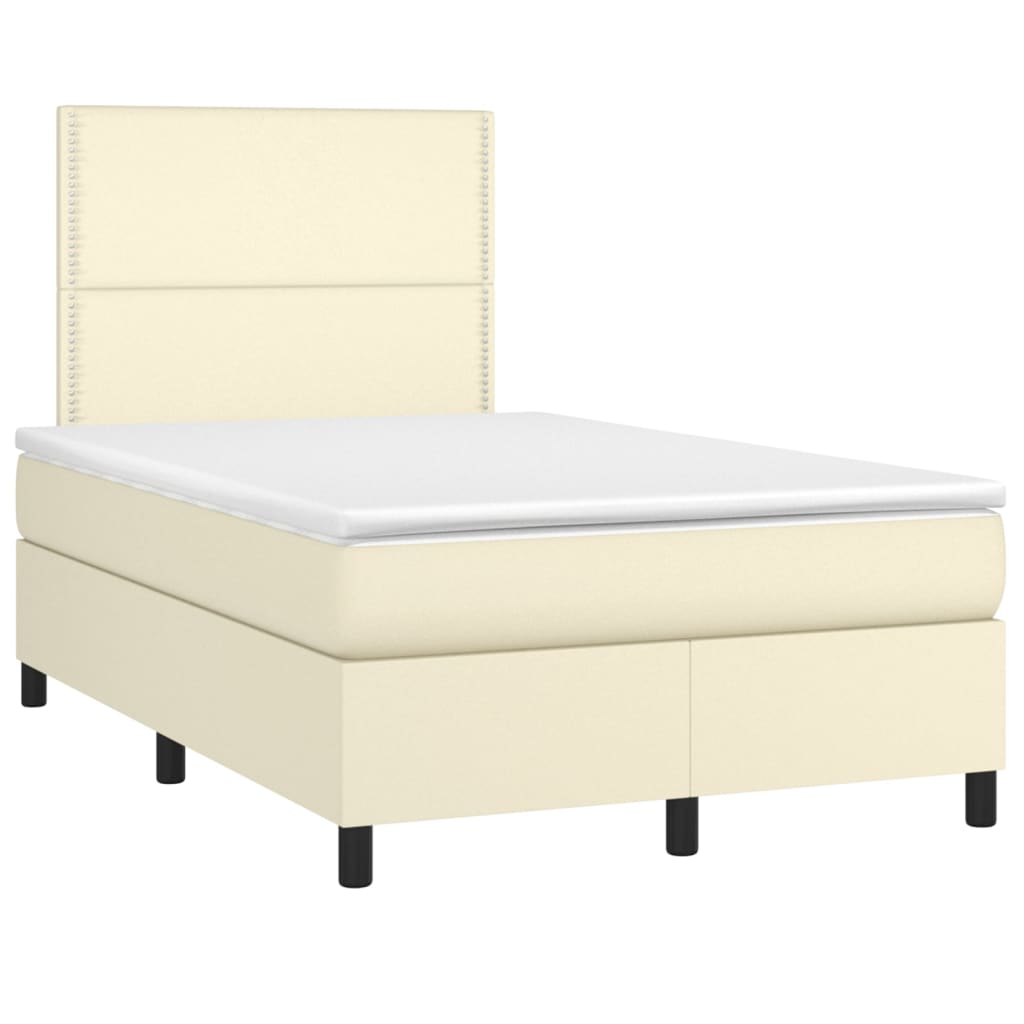Κρεβάτι Boxspring με Στρώμα Κρεμ 120x200εκ. από Συνθετικό Δέρμα - Pakobazaar