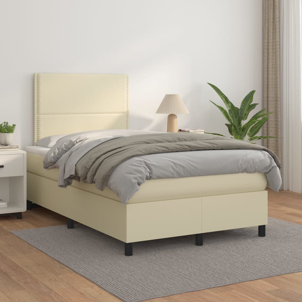 Κρεβάτι Boxspring με Στρώμα Κρεμ 120x200εκ. από Συνθετικό Δέρμα - Pakobazaar