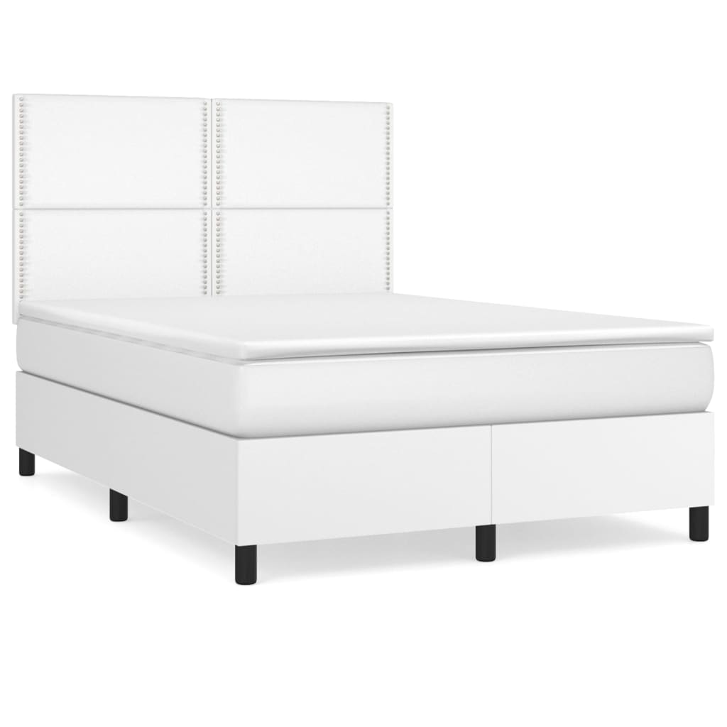 Κρεβάτι Boxspring με Στρώμα Λευκό 140x190εκ.από Συνθετικό Δέρμα