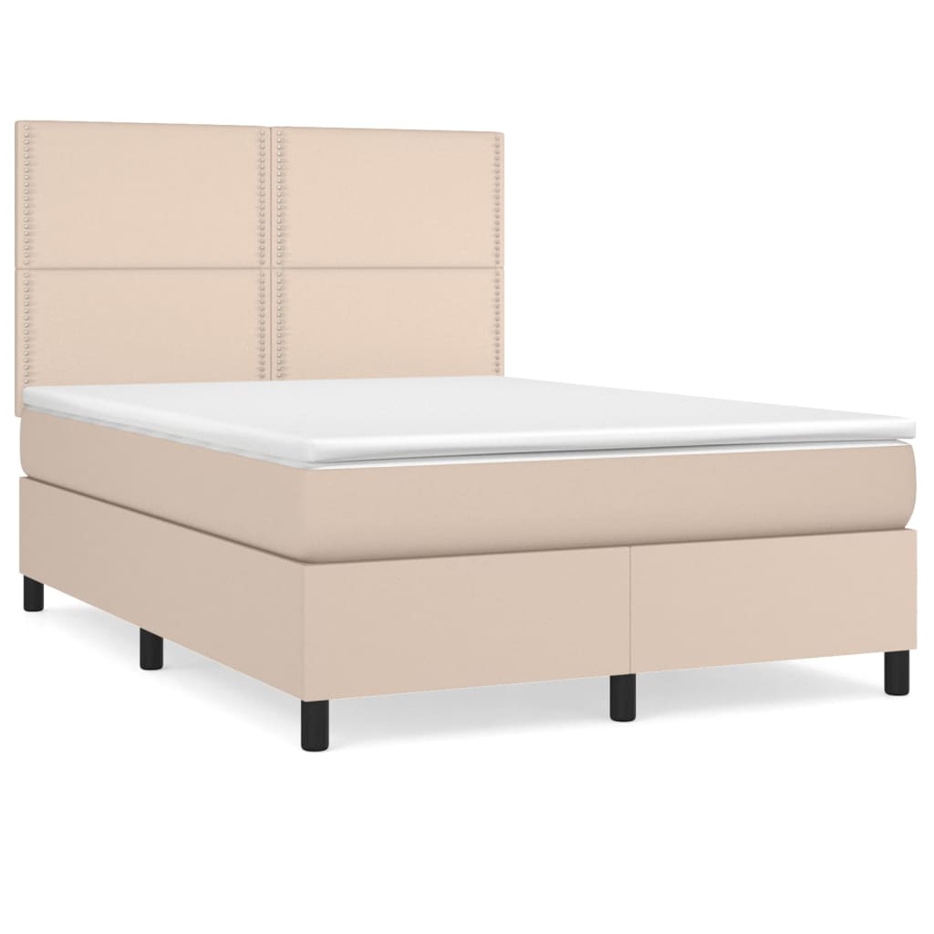 Κρεβάτι Boxspring με Στρώμα Καπουτσίνο 140x190εκ.από Συνθ.Δέρμα
