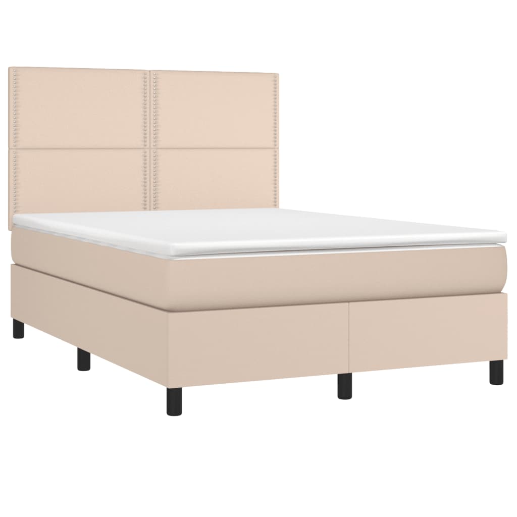 Κρεβάτι Boxspring με Στρώμα Καπουτσίνο 140x190εκ.από Συνθ.Δέρμα