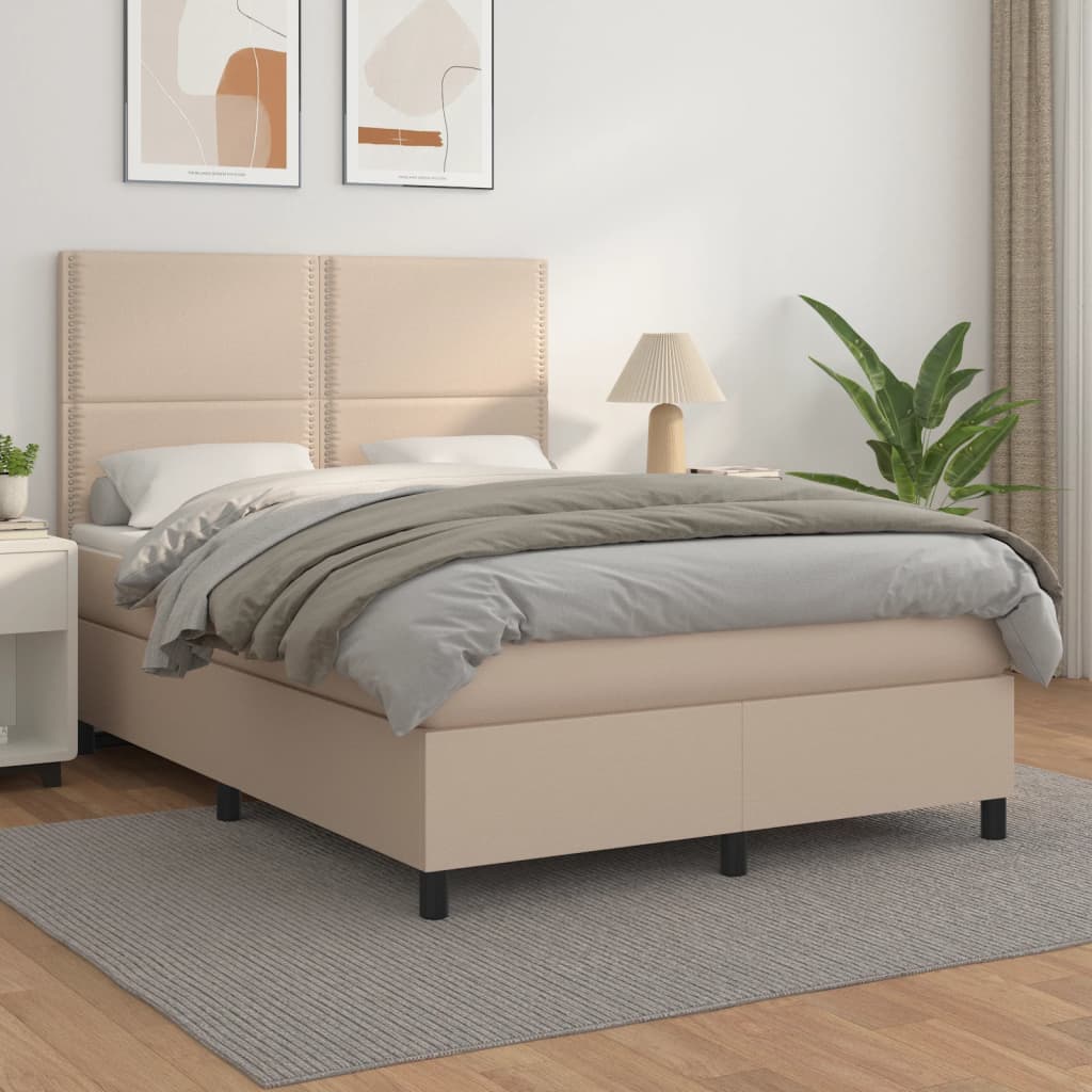 Κρεβάτι Boxspring με Στρώμα Καπουτσίνο 140x190εκ.από Συνθ.Δέρμα