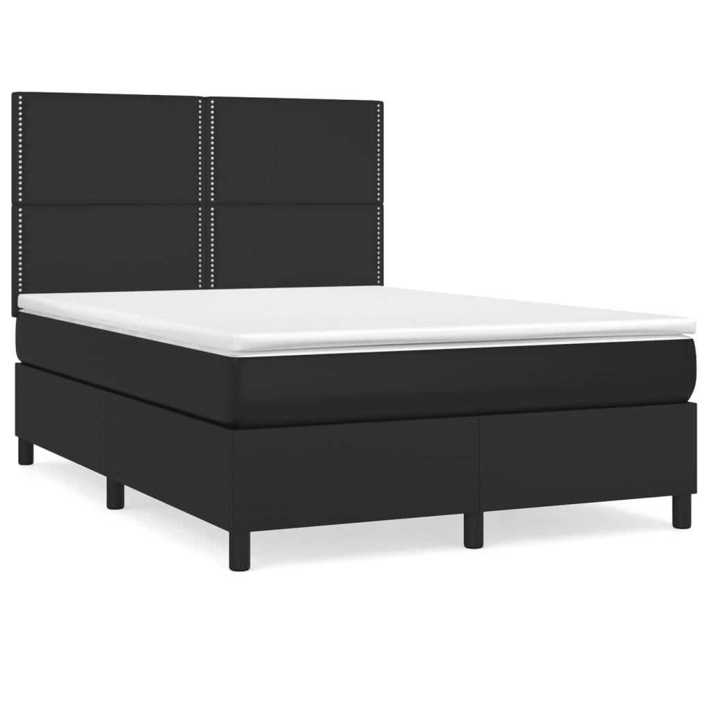 Κρεβάτι Boxspring με Στρώμα Μαύρο 140x200εκ.από Συνθετικό Δέρμα
