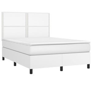 Κρεβάτι Boxspring με Στρώμα Λευκό 140x200εκ.από Συνθετικό Δέρμα
