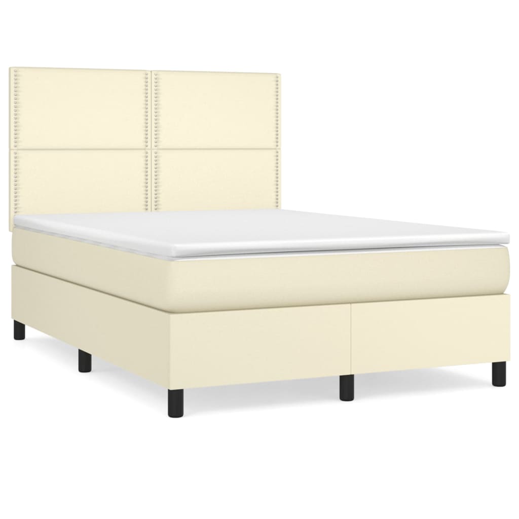Κρεβάτι Boxspring με Στρώμα Κρεμ 140x200εκ. από Συνθετικό Δέρμα