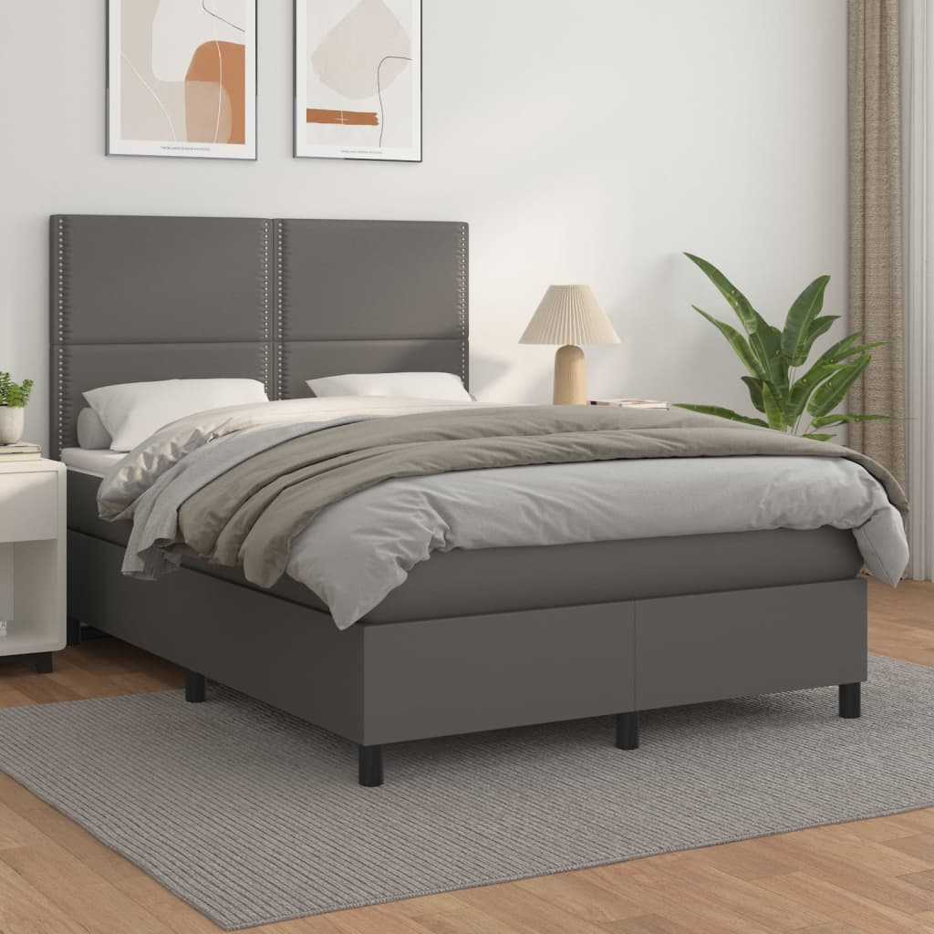 Κρεβάτι Boxspring με Στρώμα Γκρι 140x200εκ. από Συνθετικό Δέρμα