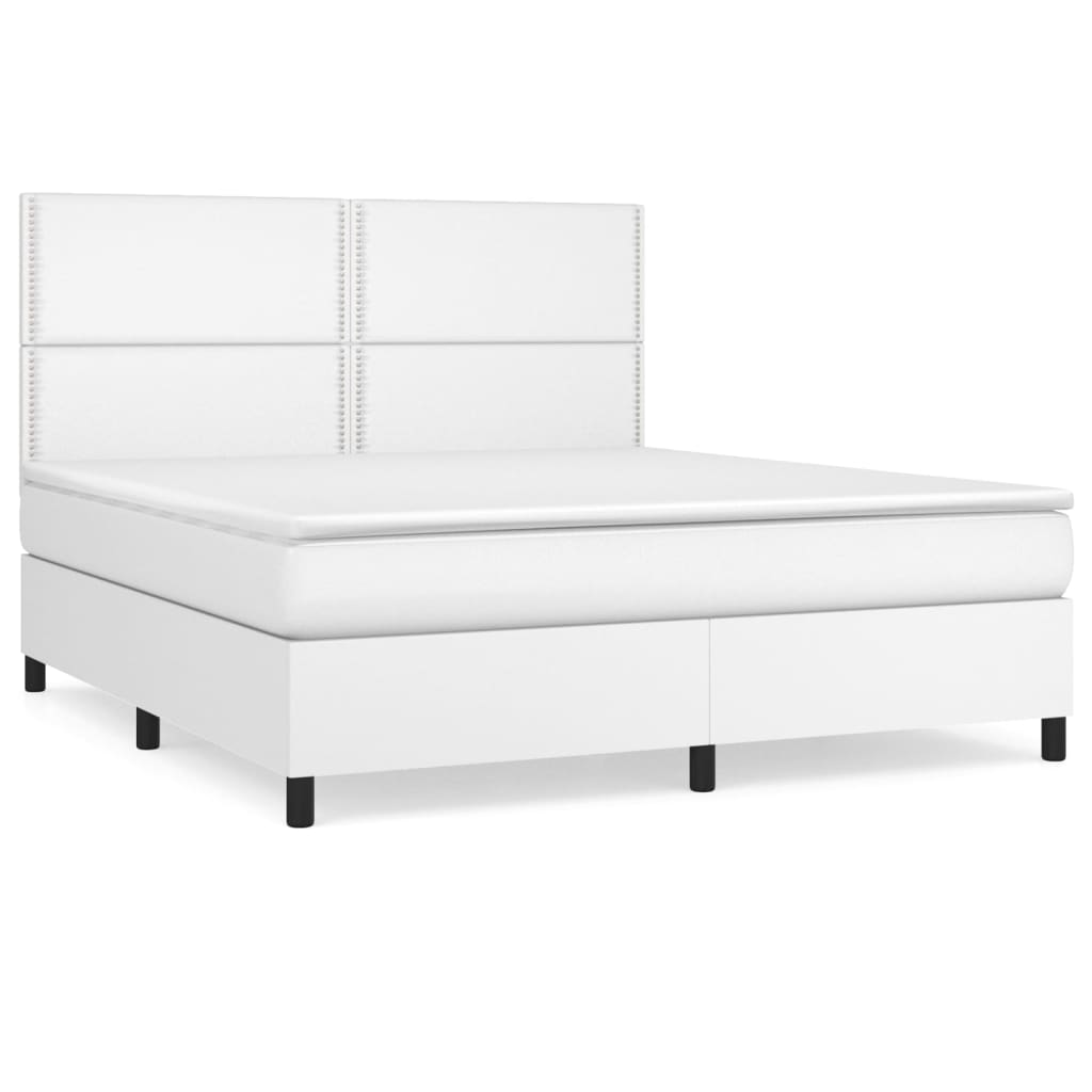 Κρεβάτι Boxspring με Στρώμα Λευκό 160x200εκ.από Συνθετικό Δέρμα