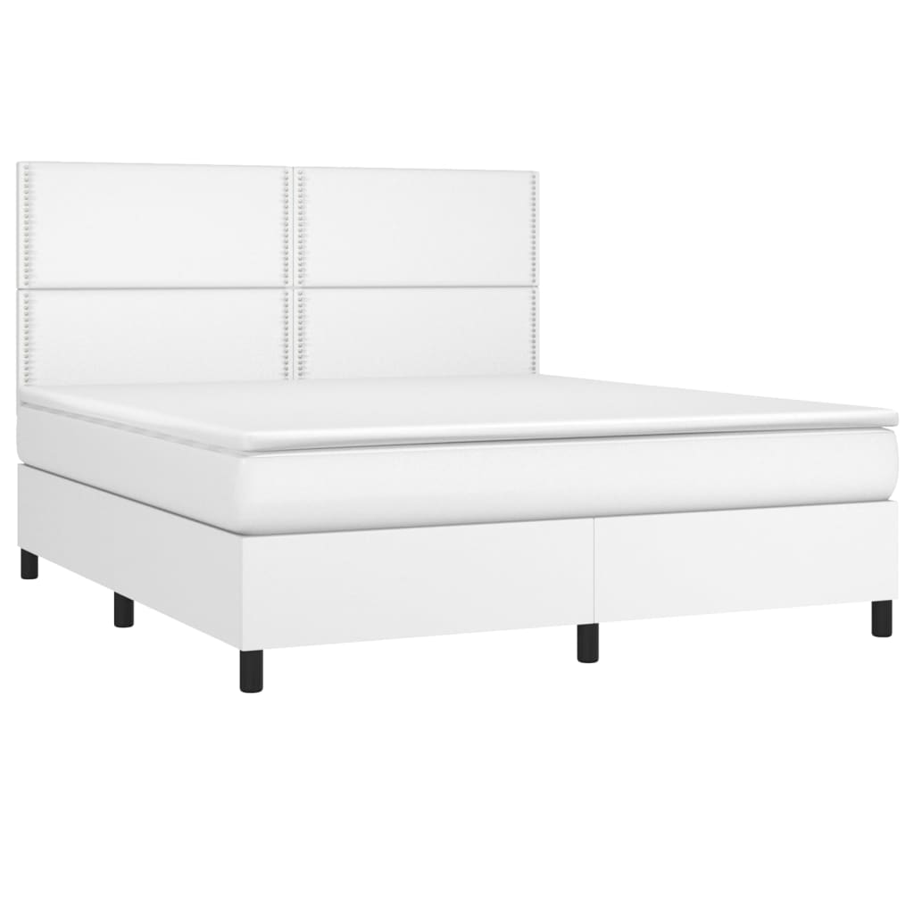 Κρεβάτι Boxspring με Στρώμα Λευκό 160x200εκ.από Συνθετικό Δέρμα