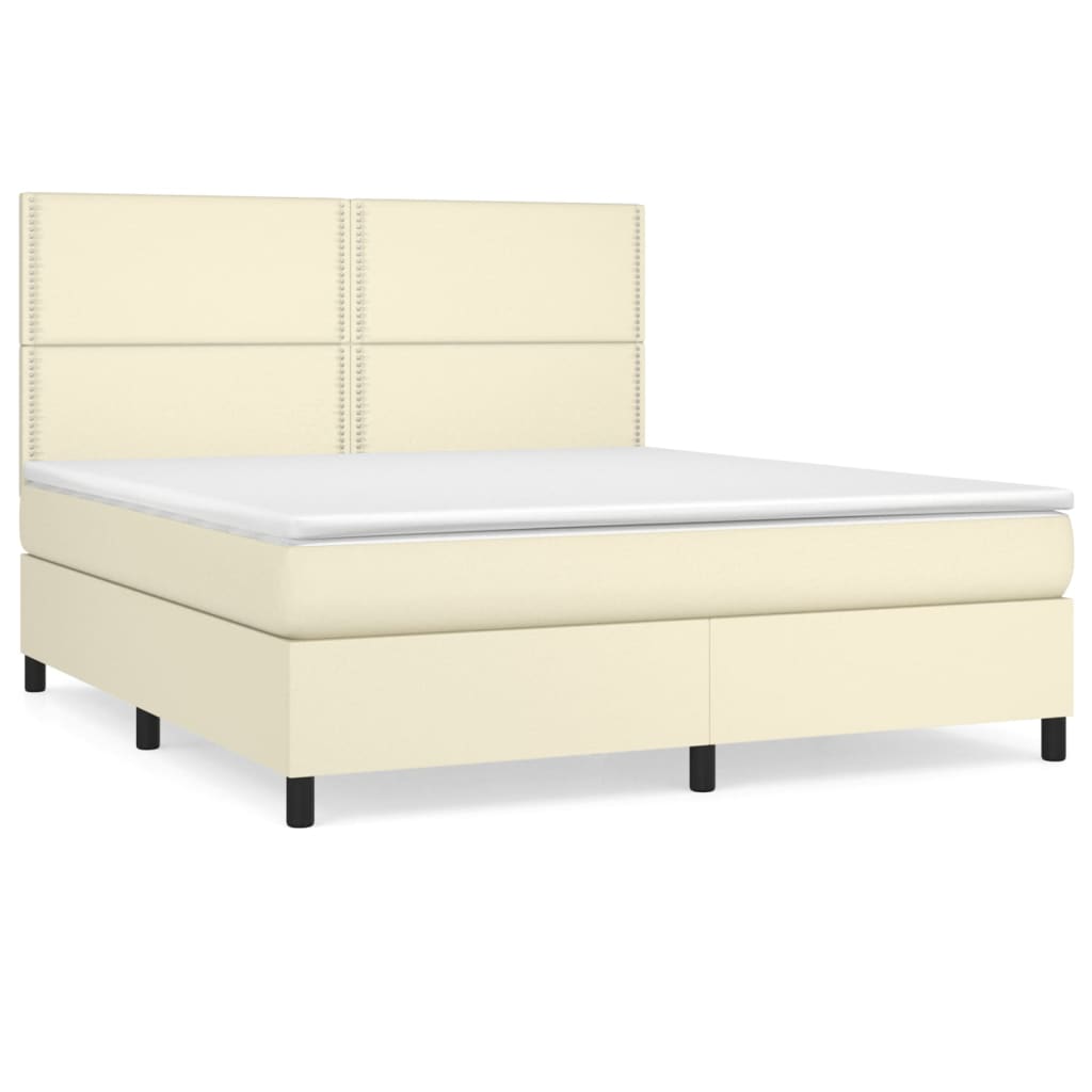 Κρεβάτι Boxspring με Στρώμα Κρεμ 160x200εκ. από Συνθετικό Δέρμα - Pakobazaar