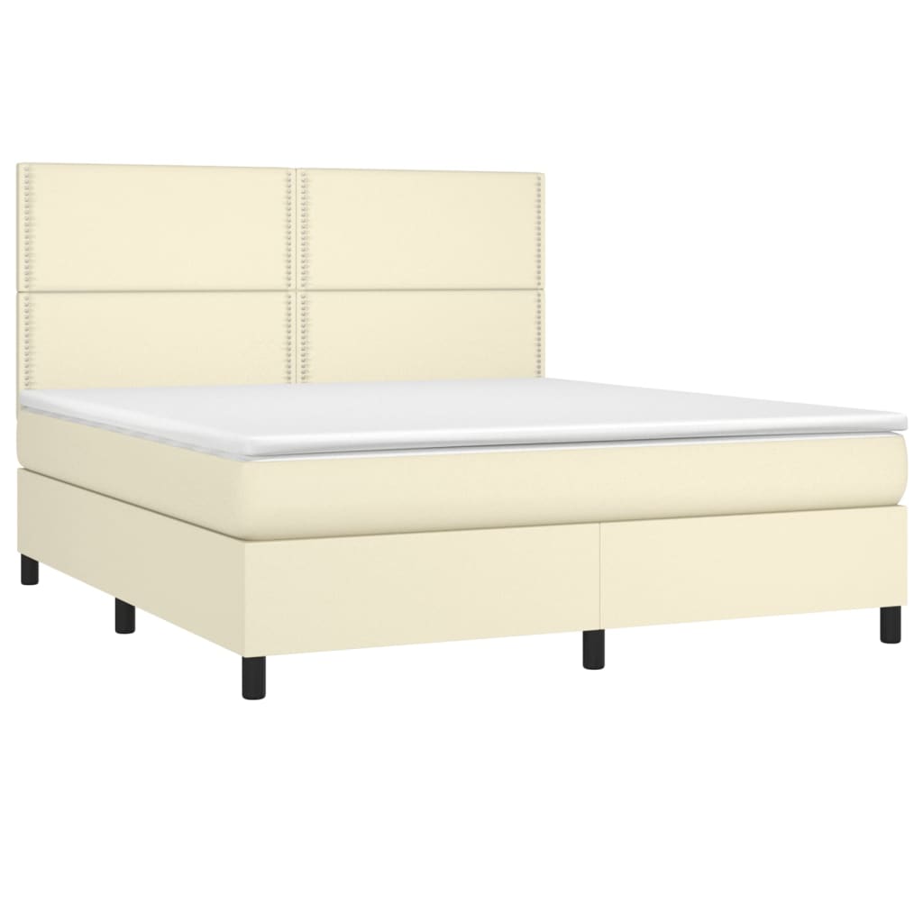 Κρεβάτι Boxspring με Στρώμα Κρεμ 160x200εκ. από Συνθετικό Δέρμα - Pakobazaar
