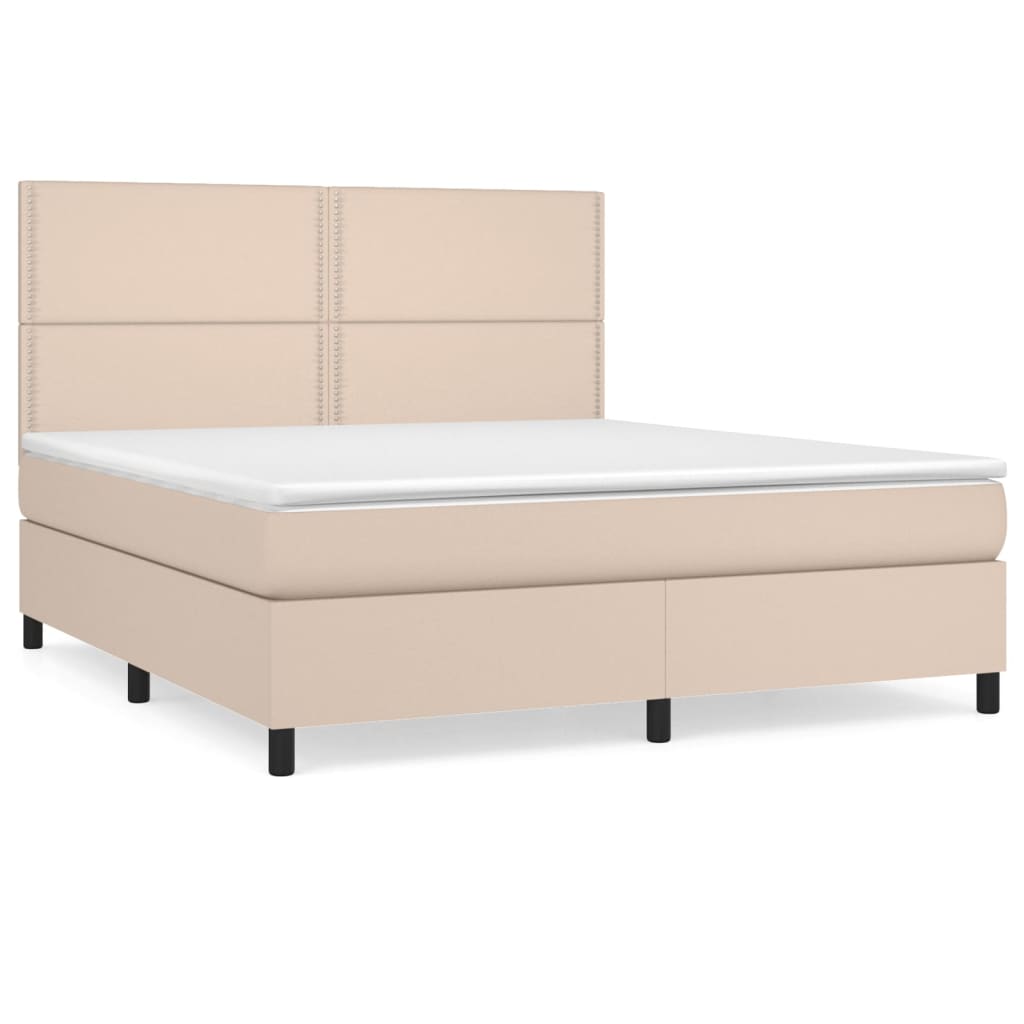Κρεβάτι Boxspring με Στρώμα Καπουτσίνο 160x200εκ.από Συνθ.Δέρμα