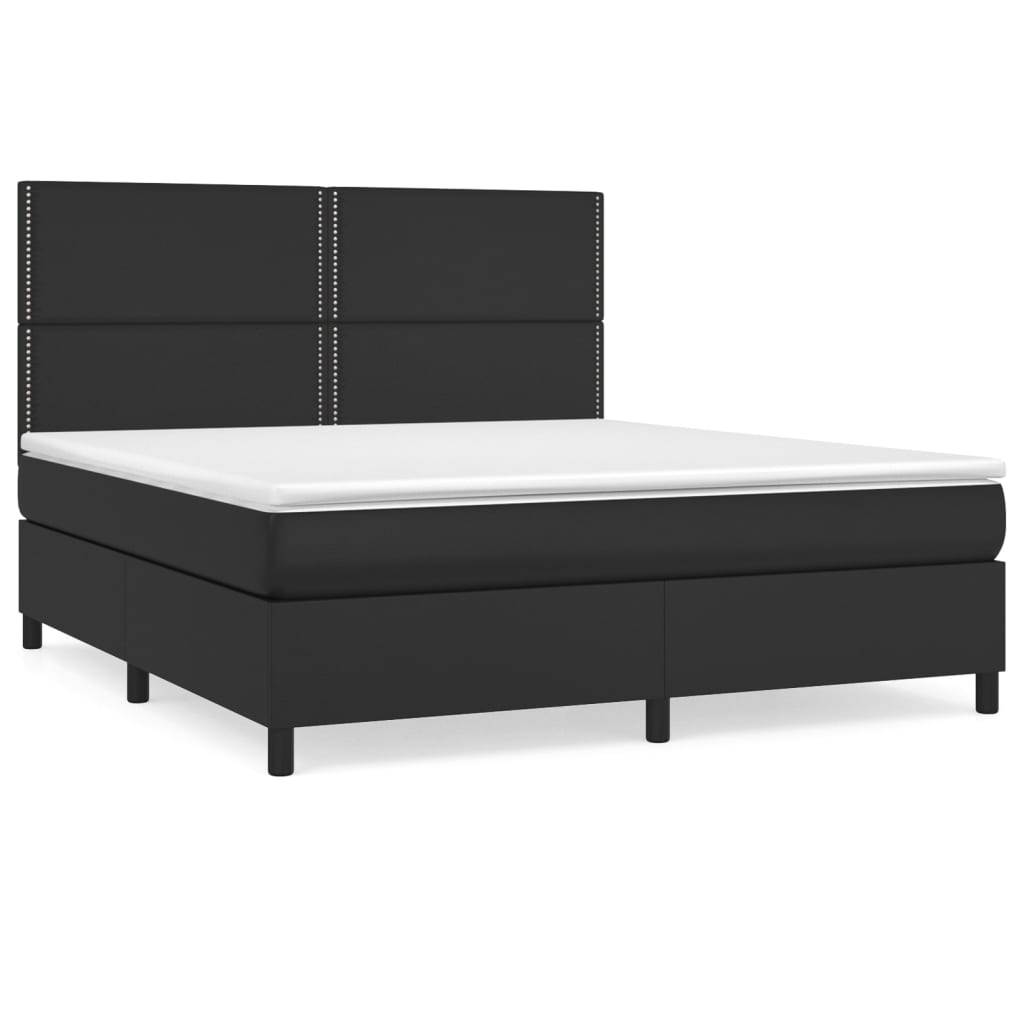 Κρεβάτι Boxspring με Στρώμα Μαύρο 180x200εκ.από Συνθετικό Δέρμα
