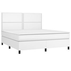 Κρεβάτι Boxspring με Στρώμα Λευκό 180x200 εκ. Συνθετικό Δέρμα