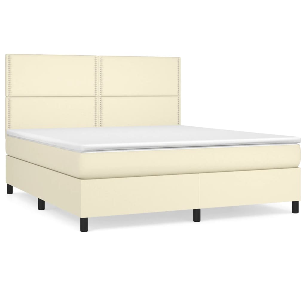 Κρεβάτι Boxspring με Στρώμα Κρεμ 180x200 εκ. Συνθετικό Δέρμα - Pakobazaar