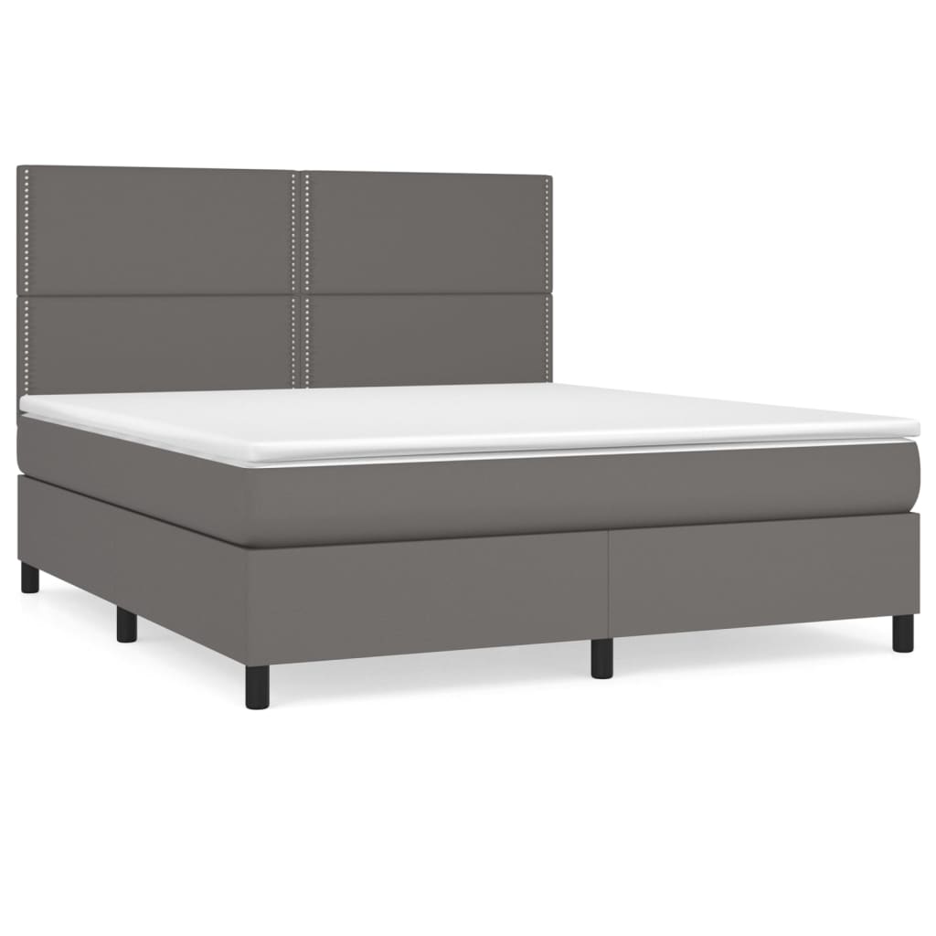 Κρεβάτι Boxspring με Στρώμα Γκρι 180x200 εκ. Συνθετικό Δέρμα