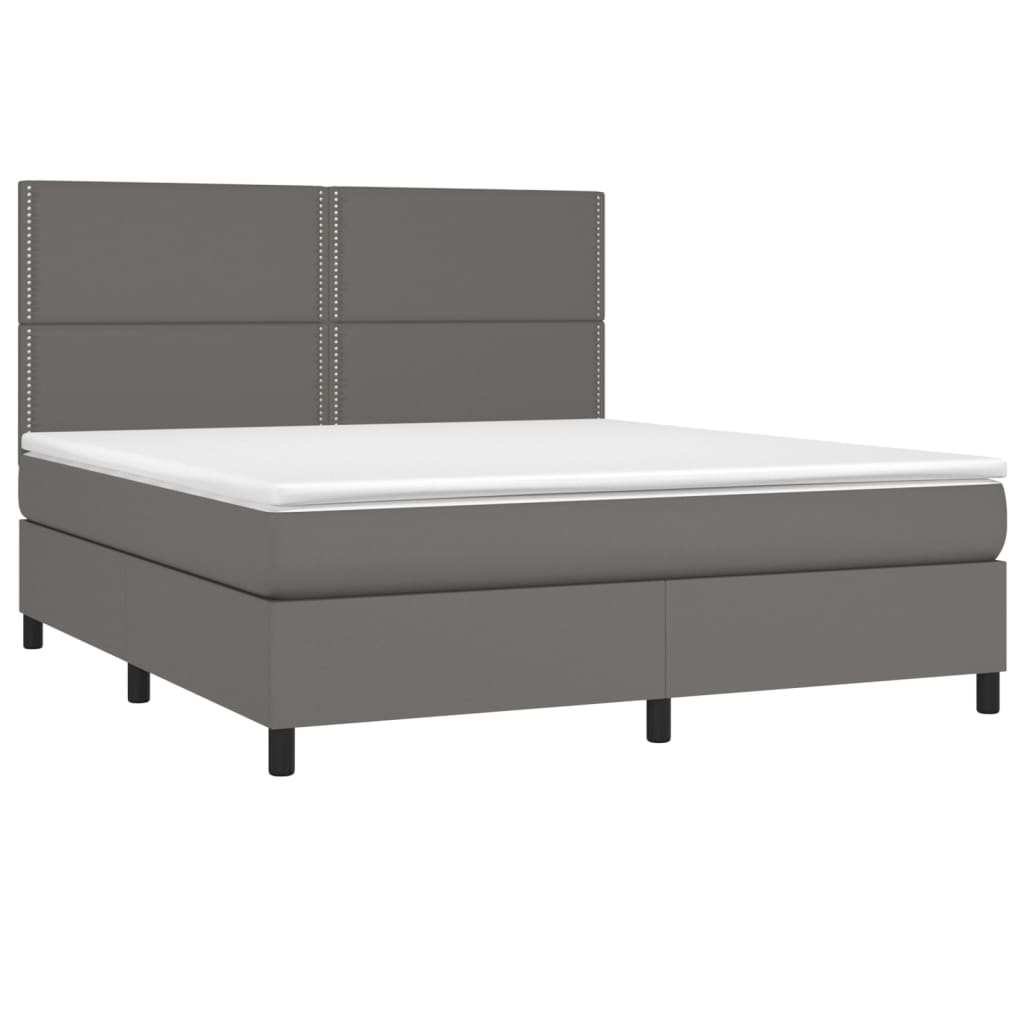 Κρεβάτι Boxspring με Στρώμα Γκρι 180x200 εκ. Συνθετικό Δέρμα