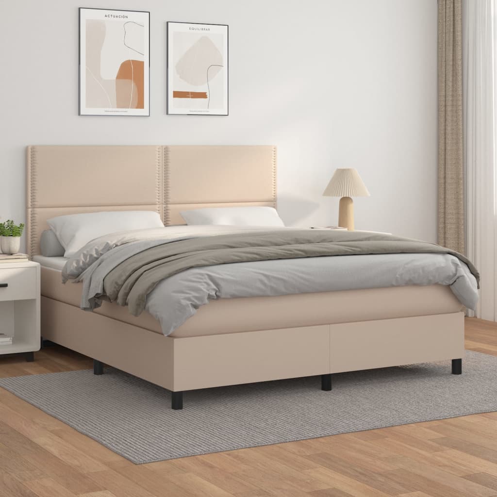 Κρεβάτι Boxspring με Στρώμα Καπουτσίνο 180x200 εκ. Συνθ. Δέρμα