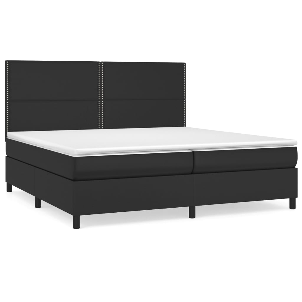 Κρεβάτι Boxspring με Στρώμα Μαύρο 200x200 εκ. Συνθετικό Δέρμα - Pakobazaar