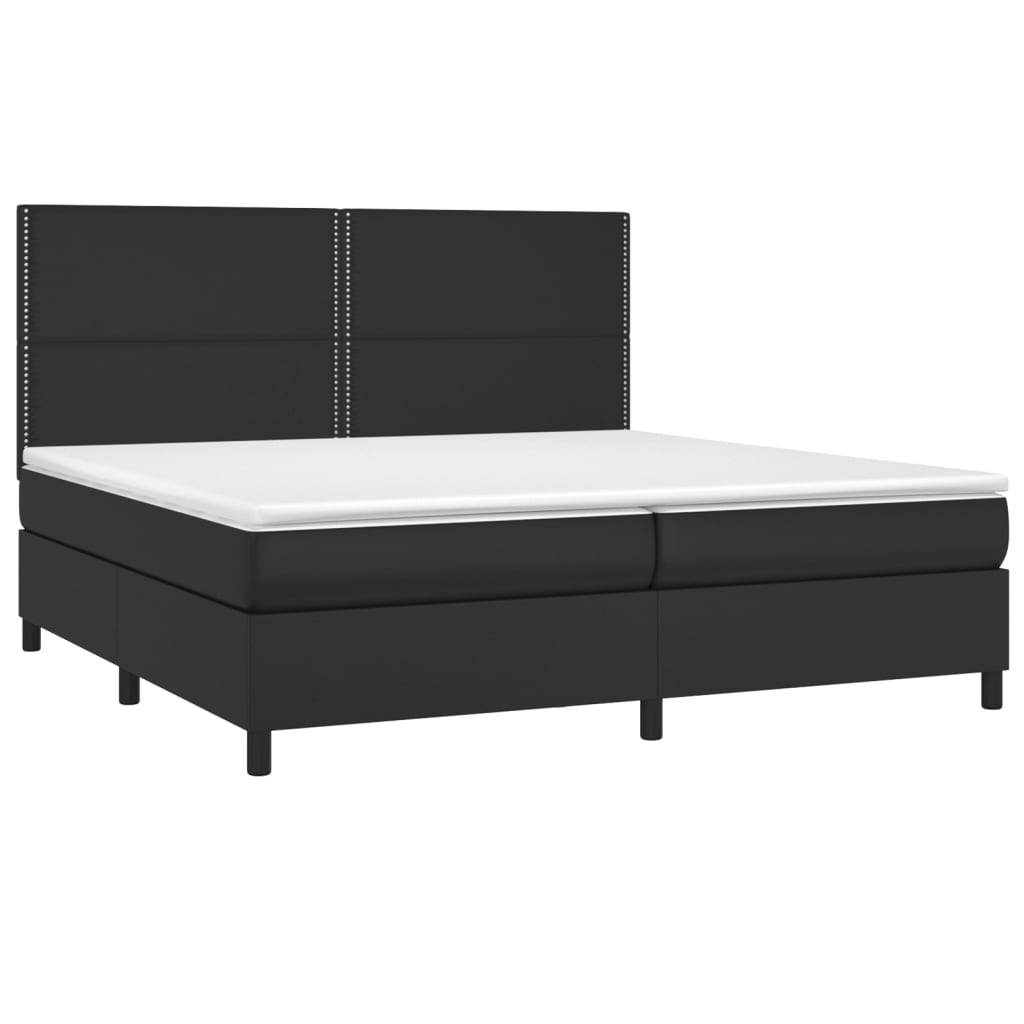 Κρεβάτι Boxspring με Στρώμα Μαύρο 200x200 εκ. Συνθετικό Δέρμα - Pakobazaar