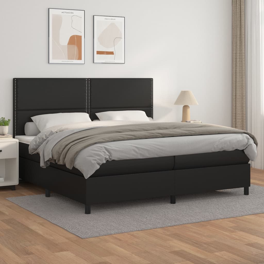 Κρεβάτι Boxspring με Στρώμα Μαύρο 200x200 εκ. Συνθετικό Δέρμα - Pakobazaar