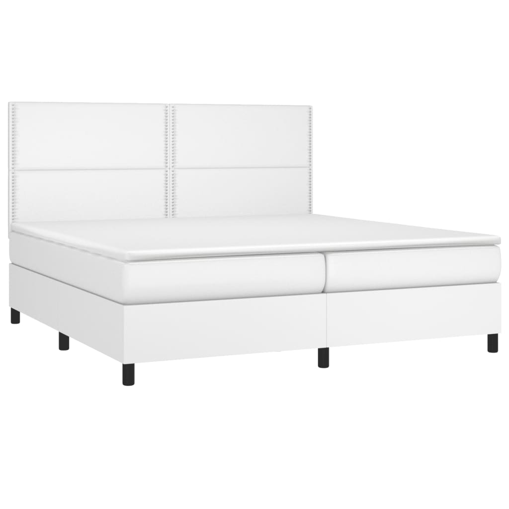 Κρεβάτι Boxspring με Στρώμα Λευκό 200x200 εκ. Συνθετικό Δέρμα