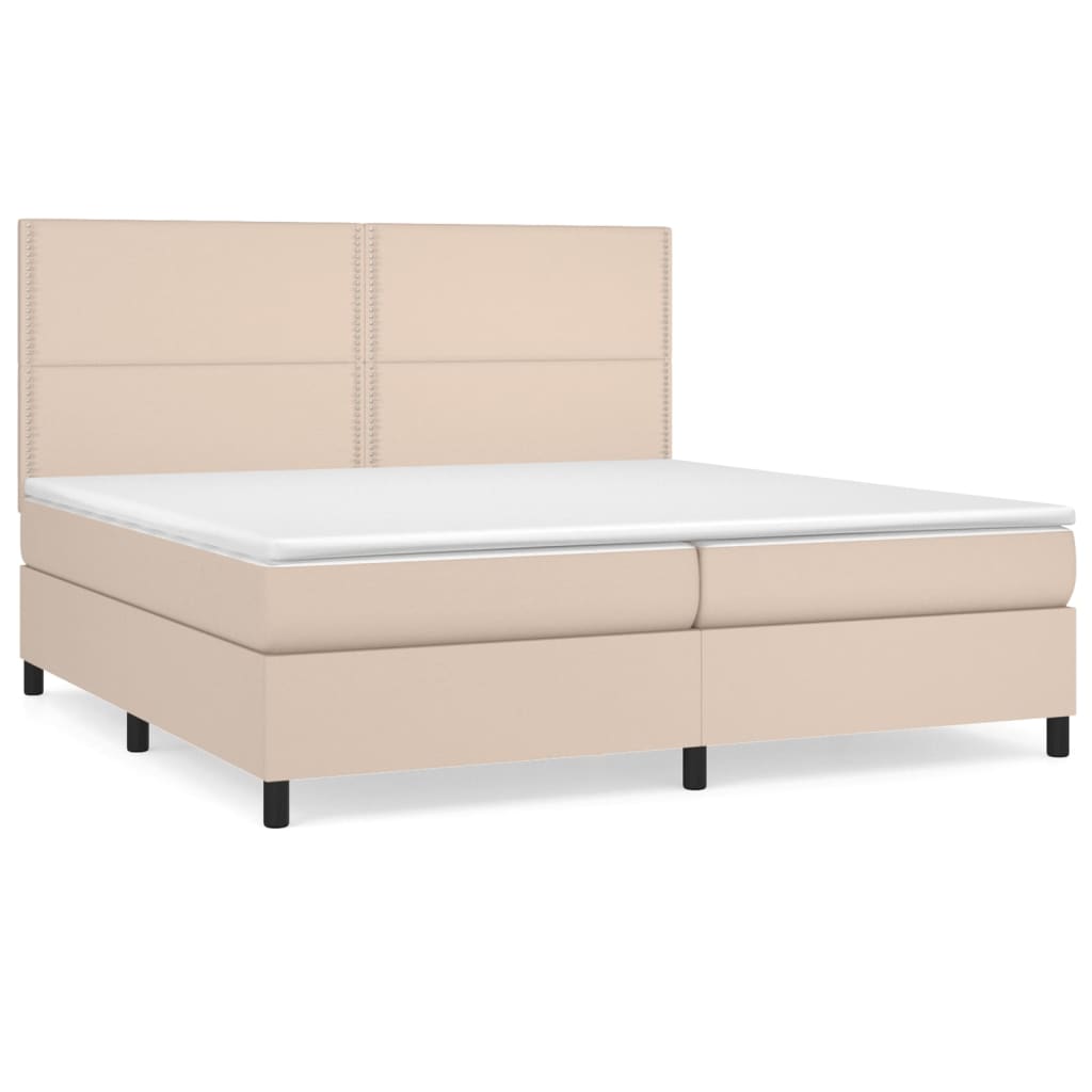 Κρεβάτι Boxspring με Στρώμα Καπουτσίνο 200x200εκ.από Συνθ.Δέρμα